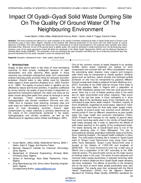 (PDF) Impact Of Gyadi–Gyadi Solid Waste Dumping Site On The Quality Of ...