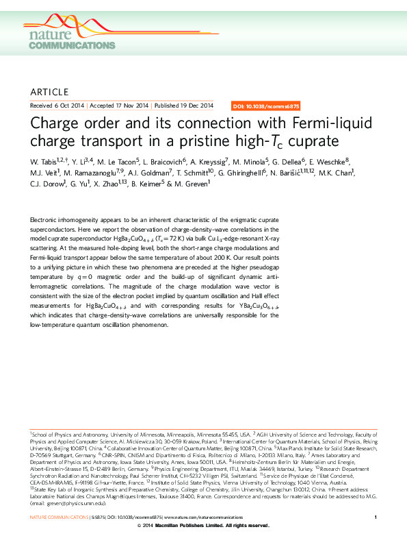 (PDF) Charge order and its connection with Fermi-liquid charge ...