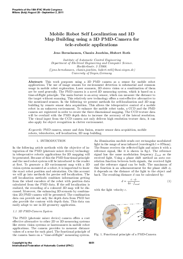 (PDF) Mobile Robot Self Localization and 3D Map Building using a 3D PMD ...