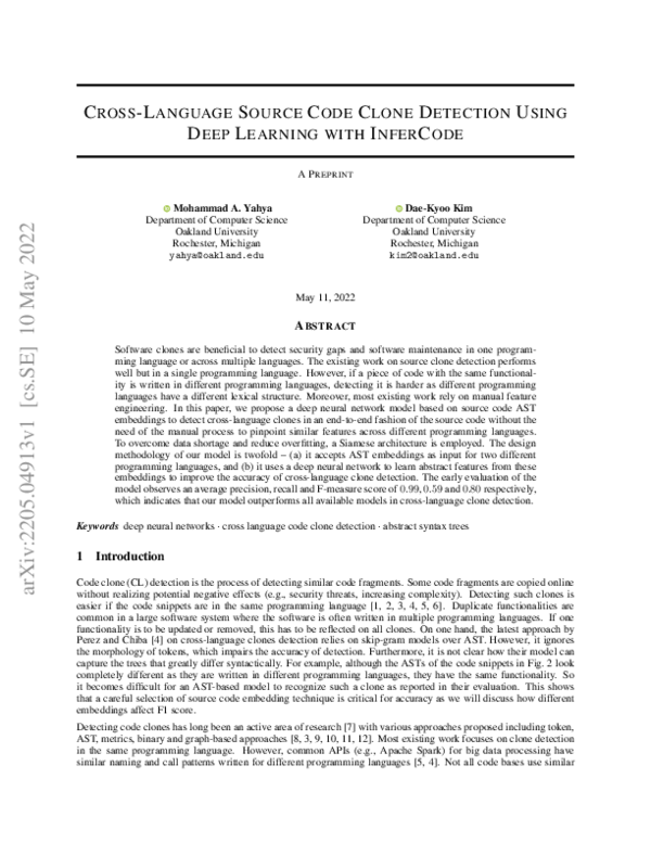 (PDF) Cross-Language Source Code Clone Detection Using Deep Learning ...