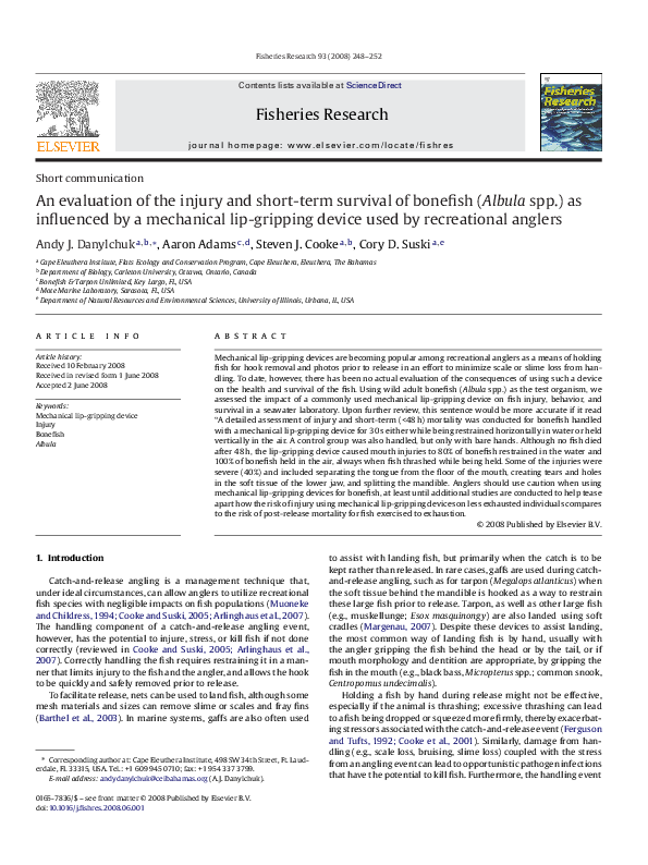 (PDF) An evaluation of the injury and short-term survival of bonefish ...