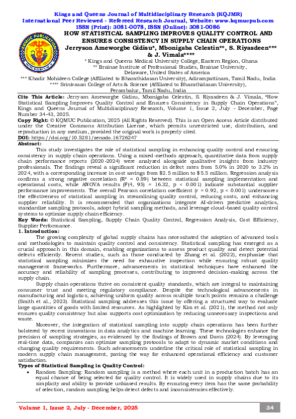 (PDF) HOW STATISTICAL SAMPLING IMPROVES QUALITY CONTROL AND ENSURES ...