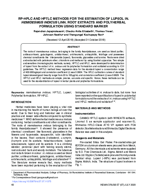 (PDF) RP-HPLC and HPTLC Methods for the Estimation of Lupeol In ...