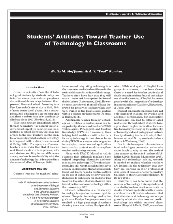 (PDF) Students' Attitudes toward Teacher Use of Technology in Classrooms