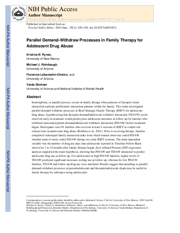 (PDF) Parallel demand–withdraw processes in family therapy for ...