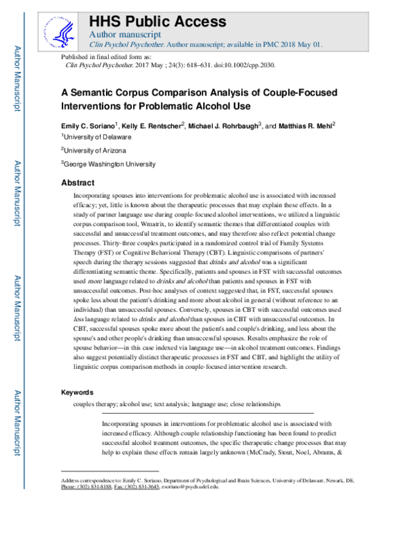 (PDF) A Semantic Corpus Comparison Analysis of Couple‐Focused ...
