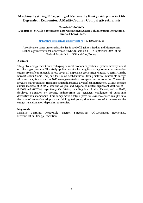 (PDF) Machine Learning Forecasting of Renewable Energy Adoption in Oil ...