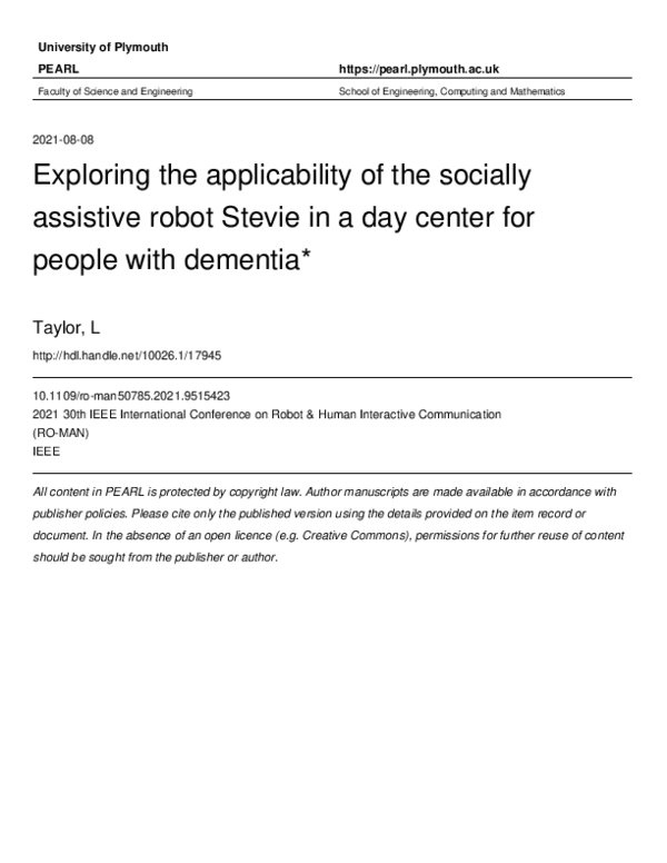 (PDF) Exploring the applicability of the socially assistive robot ...