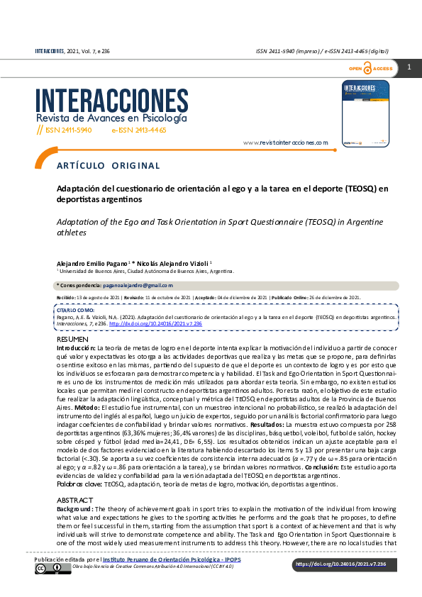 (PDF) Adaptación del cuestionario de orientación al ego y a la tarea en ...