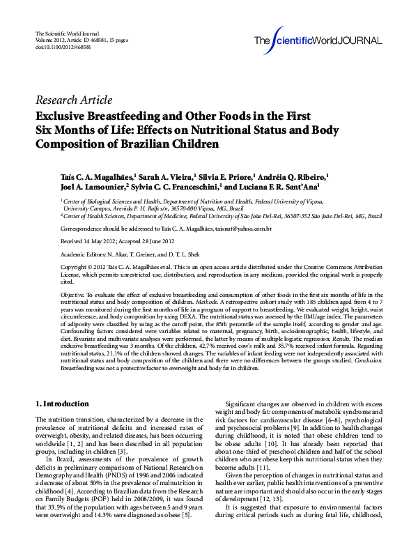 (PDF) Exclusive Breastfeeding and Other Foods in the First Six Months ...