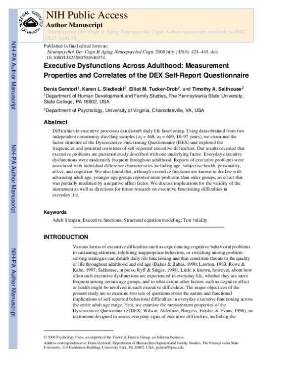 (PDF) Executive Dysfunctions Across Adulthood: Measurement Properties ...