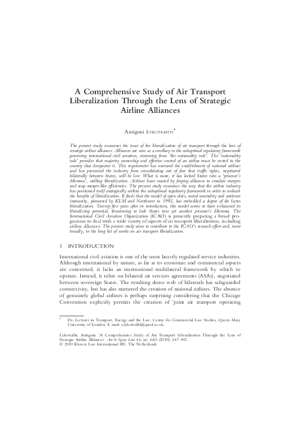 (PDF) A Comprehensive Study of Air Transport Liberalization Through the ...
