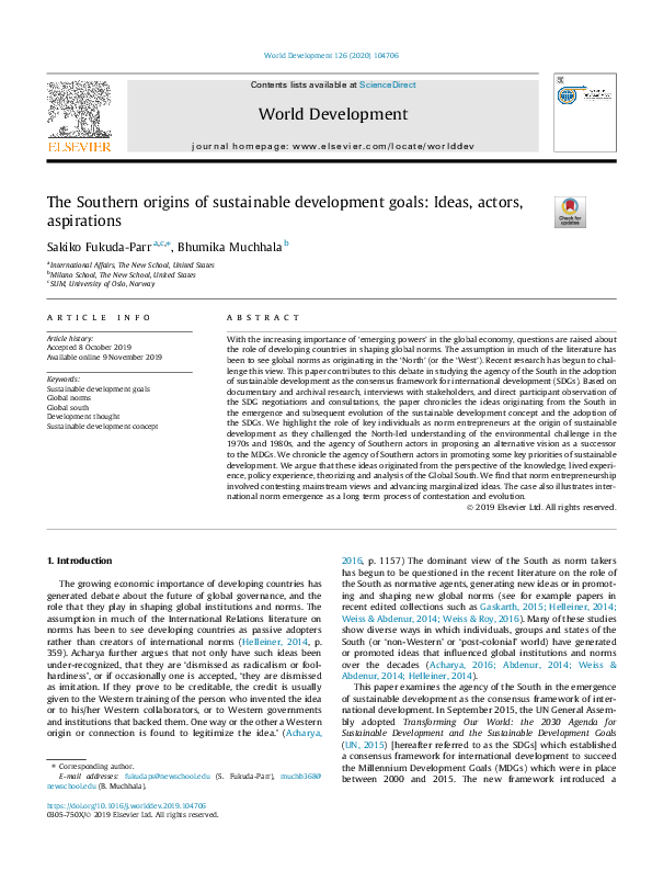 (PDF) The Southern origins of sustainable development goals: Ideas ...