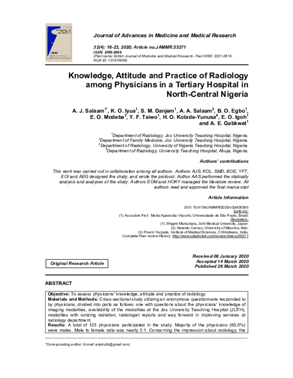 (PDF) Knowledge, Attitude and Practice of Radiology among Physicians in ...