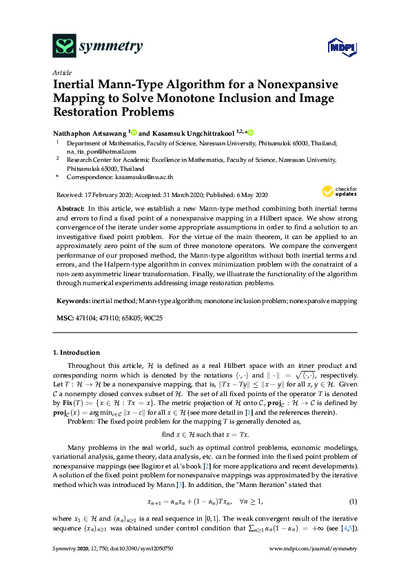 (PDF) Inertial Mann-Type Algorithm for a Nonexpansive Mapping to Solve ...