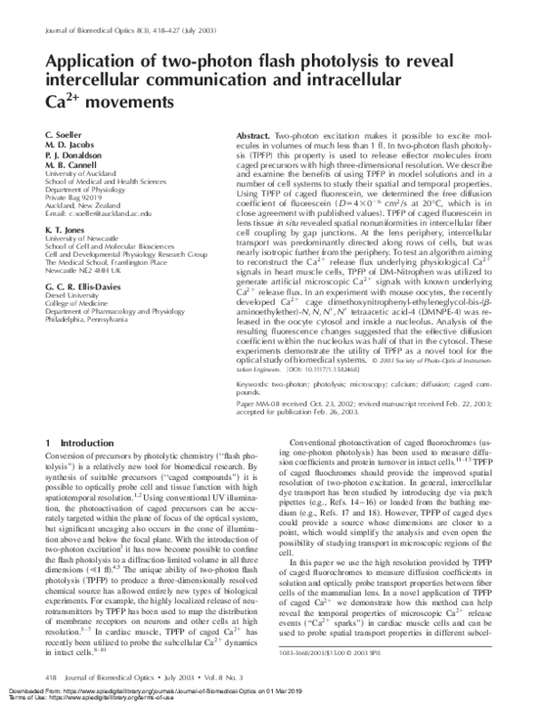(PDF) Application of two-photon flash photolysis to reveal ...
