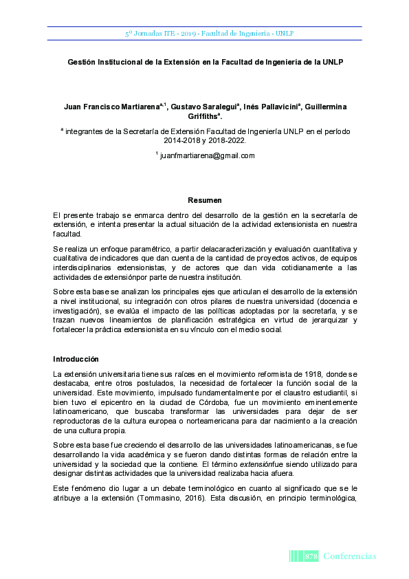 (PDF) Gestión Institucional de la Extensión en la Facultad de ...