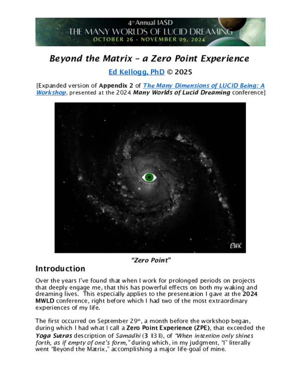 (PDF) Beyond the Matrix - a Zero Point Experience