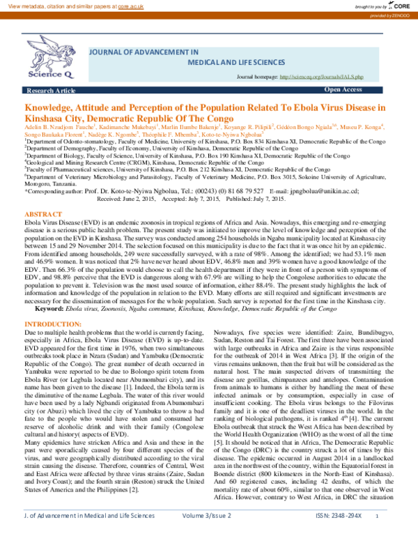 (PDF) Knowledge, Attitude And Perception Of The Population Related To ...