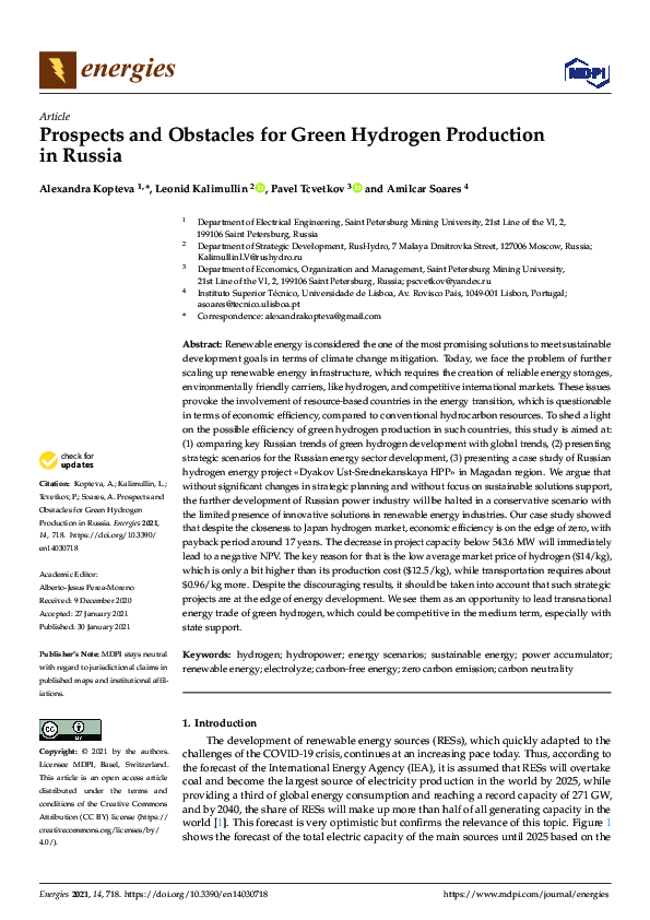 (PDF) Prospects and Obstacles for Green Hydrogen Production in Russia