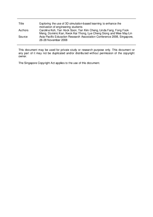 (PDF) Exploring the use of 3D simulation-based learning to enhance the ...