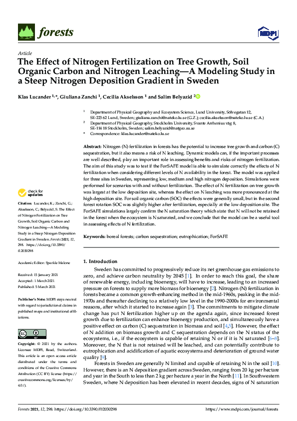(PDF) The Effect of Nitrogen Fertilization on Tree Growth, Soil Organic ...