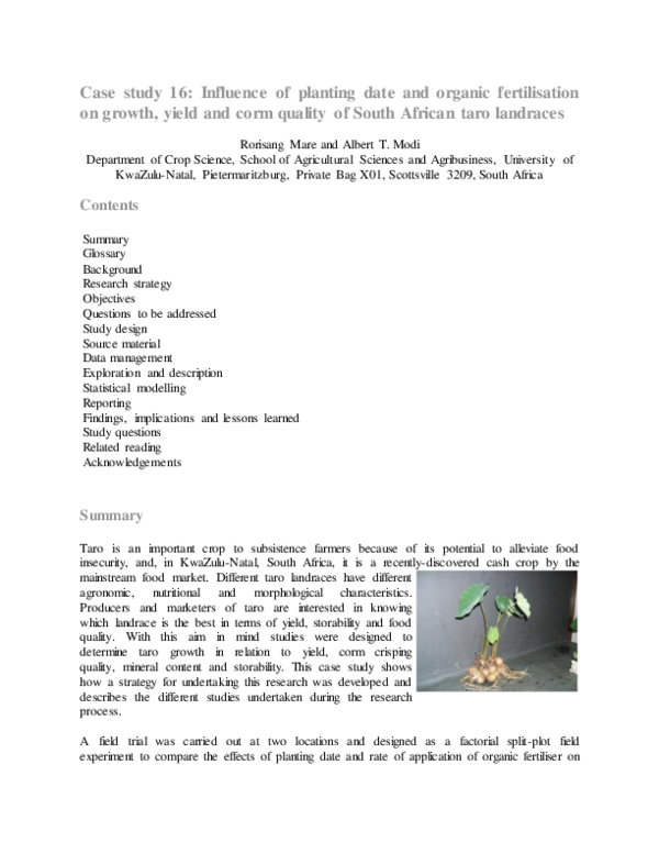 (PDF) Influence of planting date and organic fertilisation on growth ...