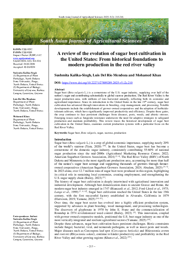 (PDF) A review of the evolution of sugar beet cultivation in the United ...