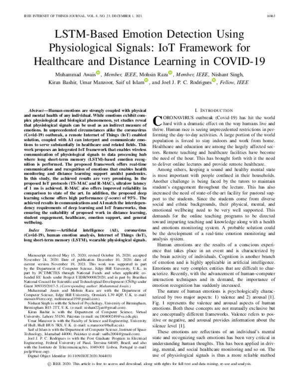 Pdf Lstm Based Emotion Detection Using Physiological Signals Iot
