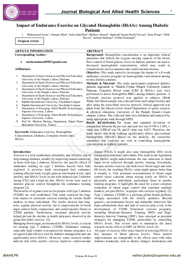 (PDF) Impact of Endurance Exercise on Glycated Hemoglobin (HbA1c) Among ...