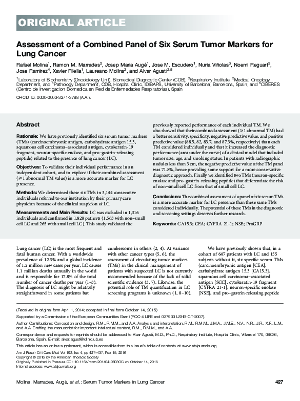 (PDF) Assessment of a Combined Panel of Six Serum Tumor Markers for ...