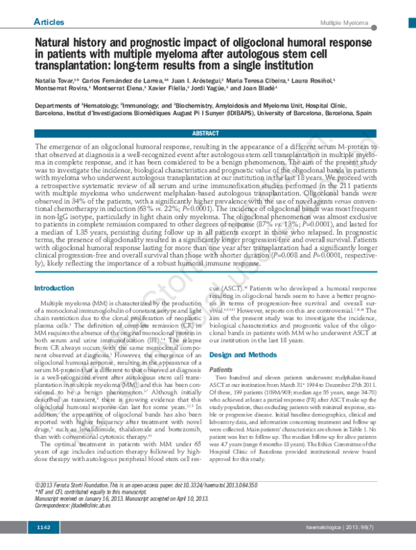 (PDF) Natural history and prognostic impact of oligoclonal humoral ...