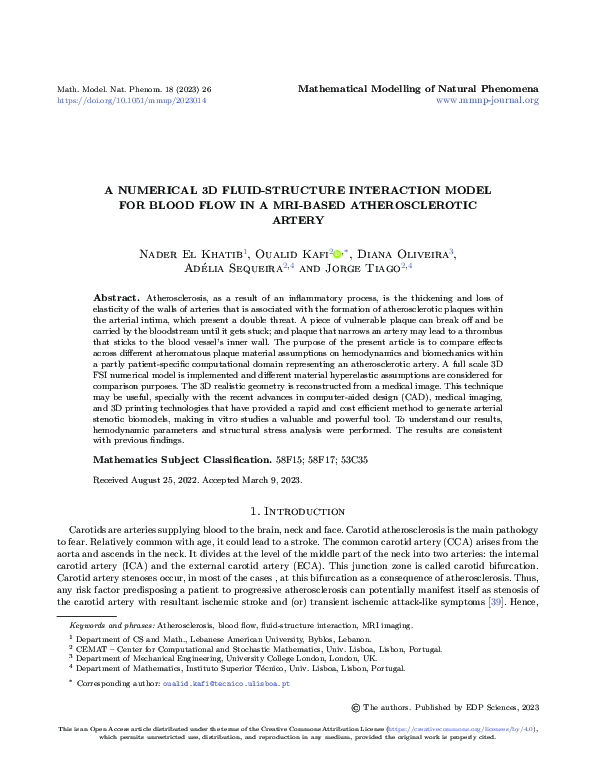 (PDF) A Numerical 3D Fluid-Structure Interaction Model for Blood Flow ...