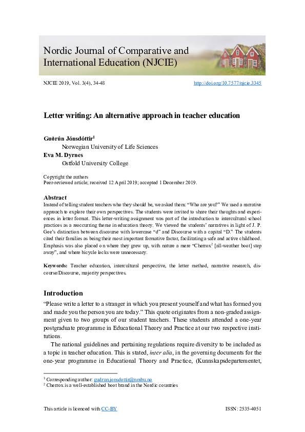 (PDF) Letter writing, an alternative approach in teacher education