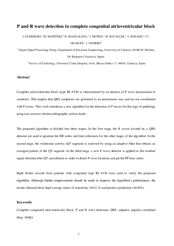 (PDF) P and R Wave Detection in Complete Congenital Atrioventricular Block