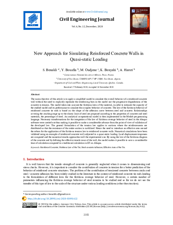 (PDF) New Approach for Simulating Reinforced Concrete Walls in Quasi ...