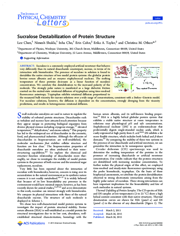 (PDF) Sucralose Destabilization of Protein Structure