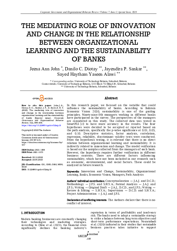 (PDF) The mediating role of innovation and change in the relationship ...