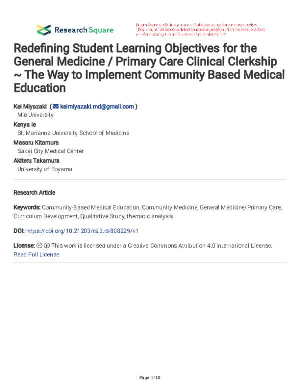 (PDF) Redefining Student Learning Objectives for the General Medicine ...
