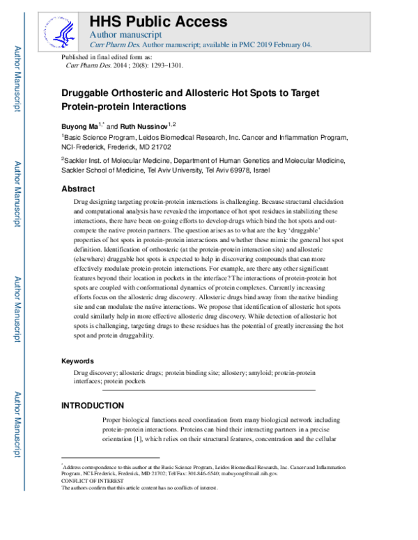 (PDF) Druggable Orthosteric and Allosteric Hot Spots to Target Protein ...