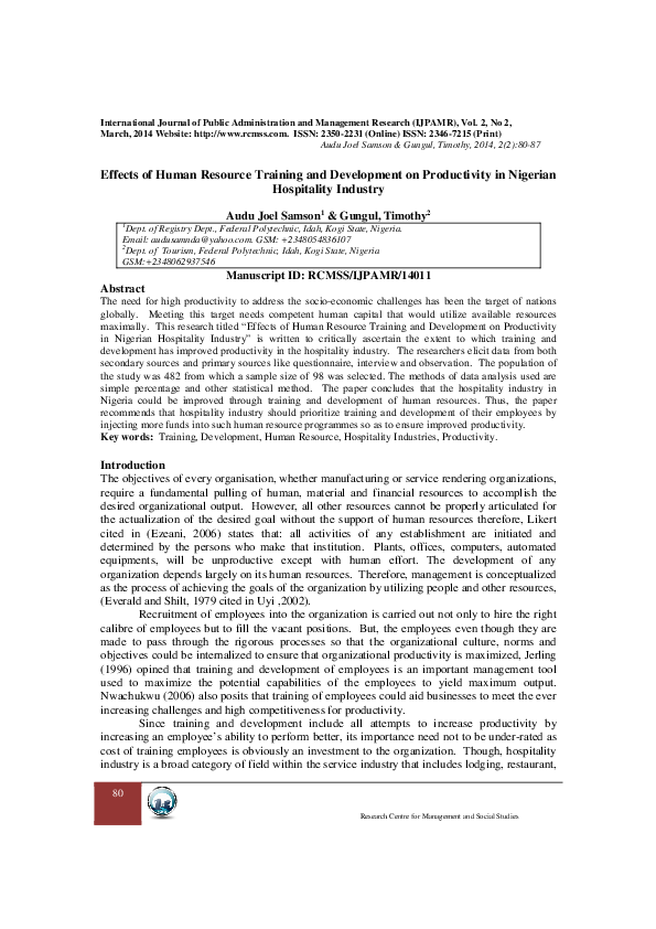 (PDF) Effects of Human Resource Training and Development on ...