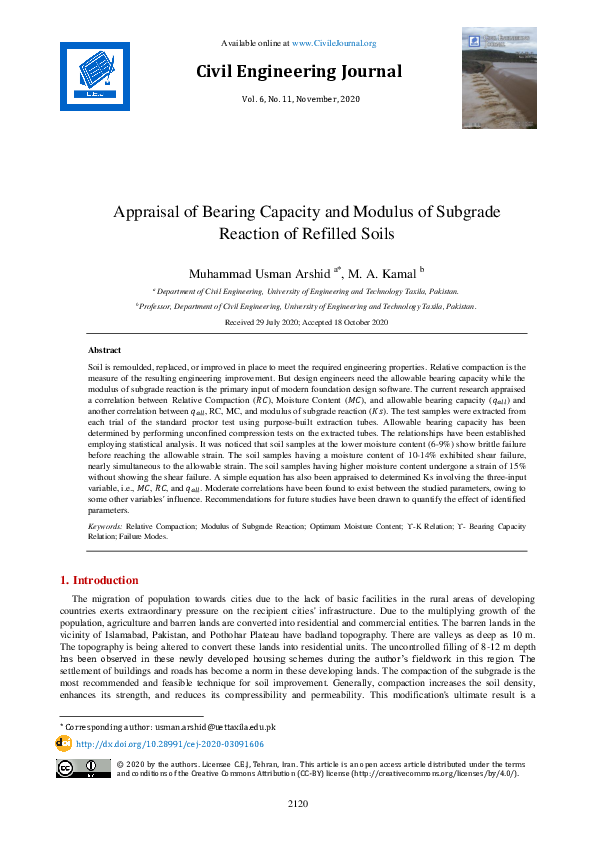(PDF) Appraisal of Bearing Capacity and Modulus of Subgrade Reaction of ...