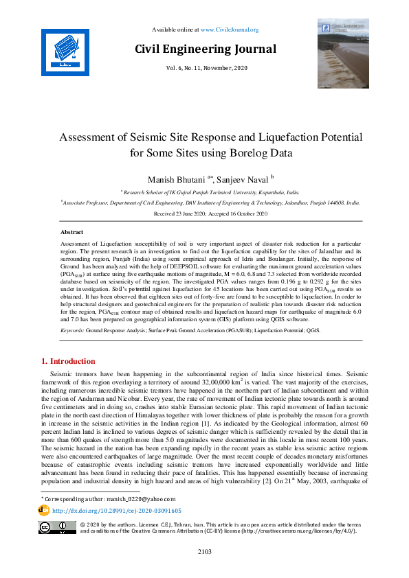 (PDF) Assessment of Seismic Site Response and Liquefaction Potential ...