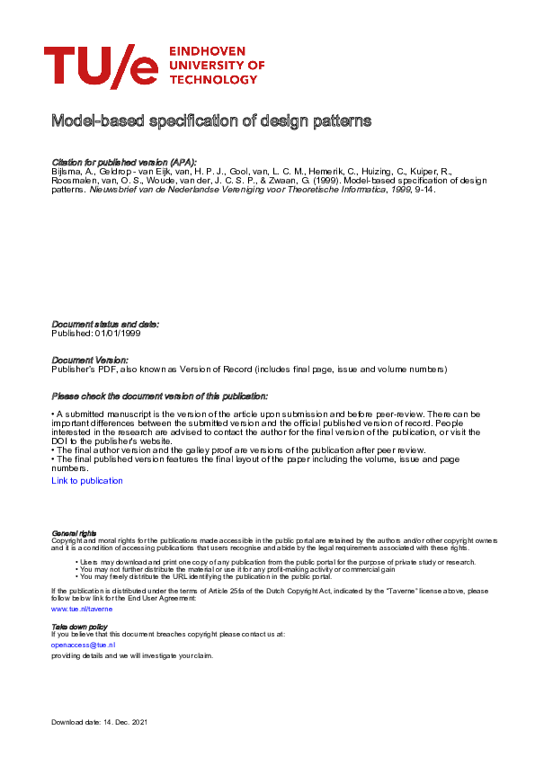 (PDF) Model-based specification of design patterns