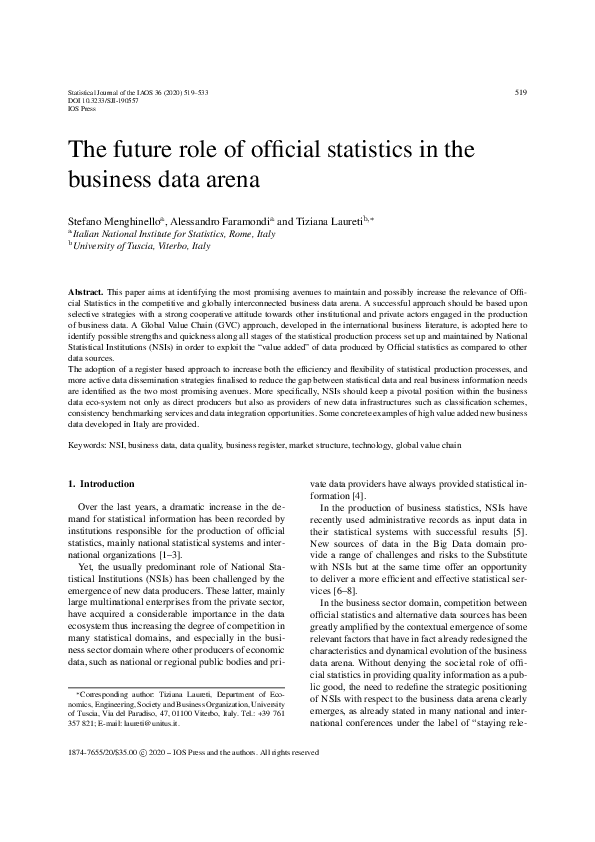 (PDF) The future role of official statistics in the business data arena