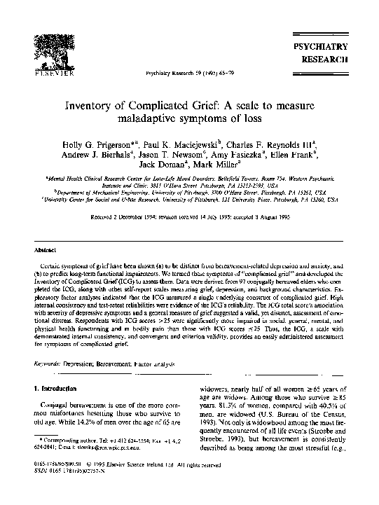 (PDF) Inventory of complicated grief: A scale to measure maladaptive ...