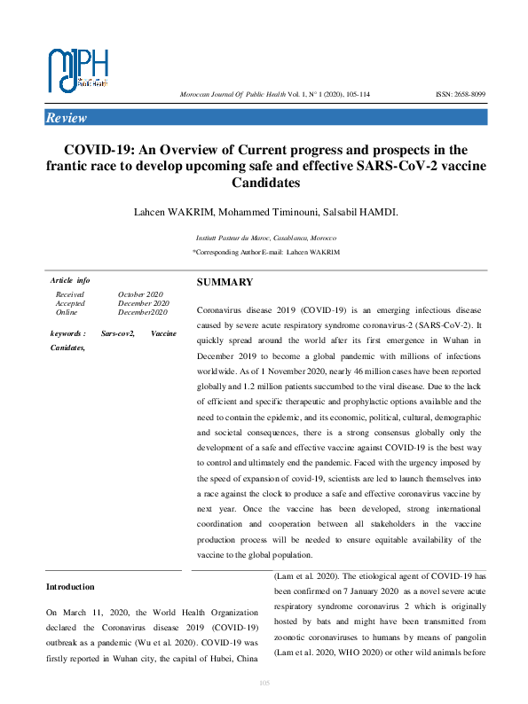 (PDF) COVID-19: An Overview of Current progress and prospects in the ...