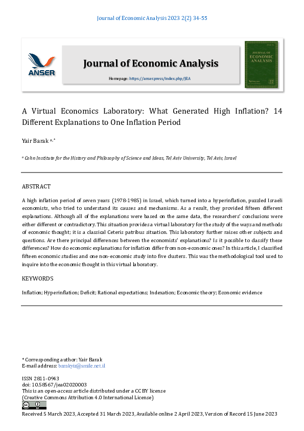 (PDF) A Virtual Economics Laboratory: What Generated High Inflation? 14 ...