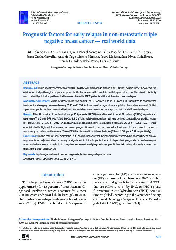 (PDF) Prognostic factors for early relapse in non-metastatic triple ...