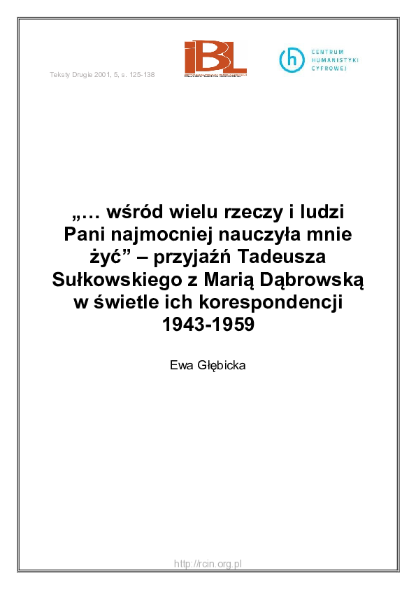 (PDF) wśród wielu rzeczy i ludzi Pani najmocniej nauczyła mnie żyć ...